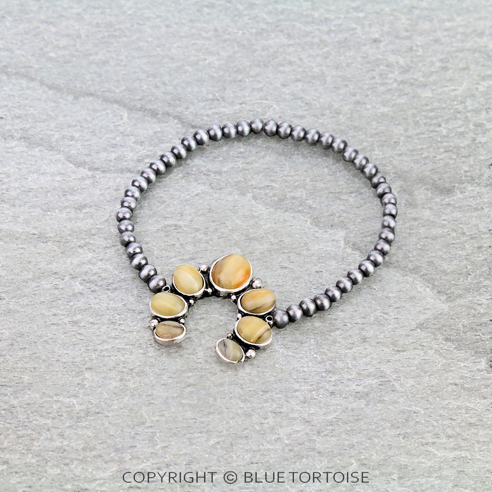 Western Squash Blossom Agate Stone Stretch Bracelet
