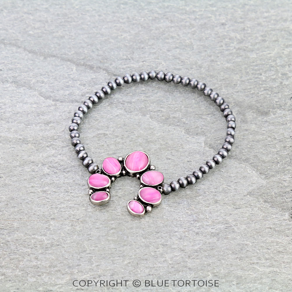 Western Squash Blossom Agate Stone Stretch Bracelet