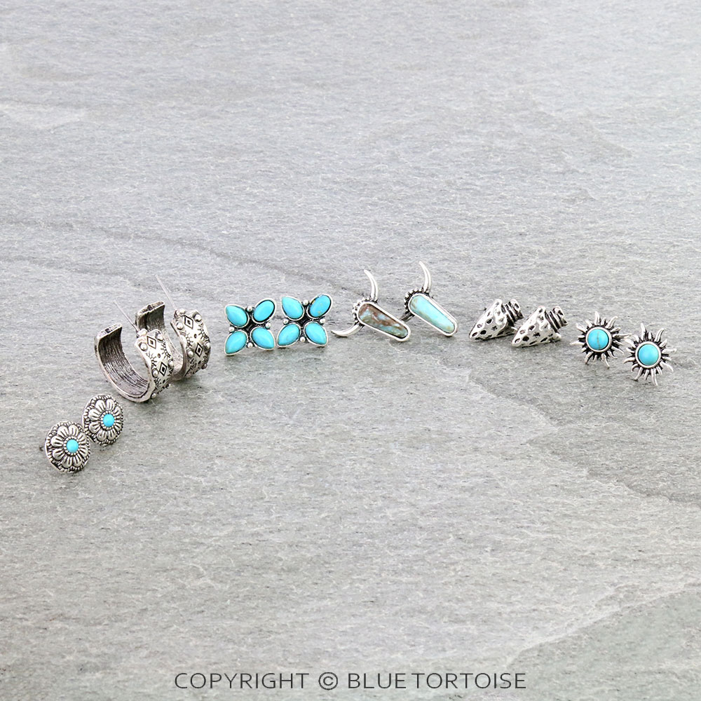 6 Pair Western Design Stud Earring Set