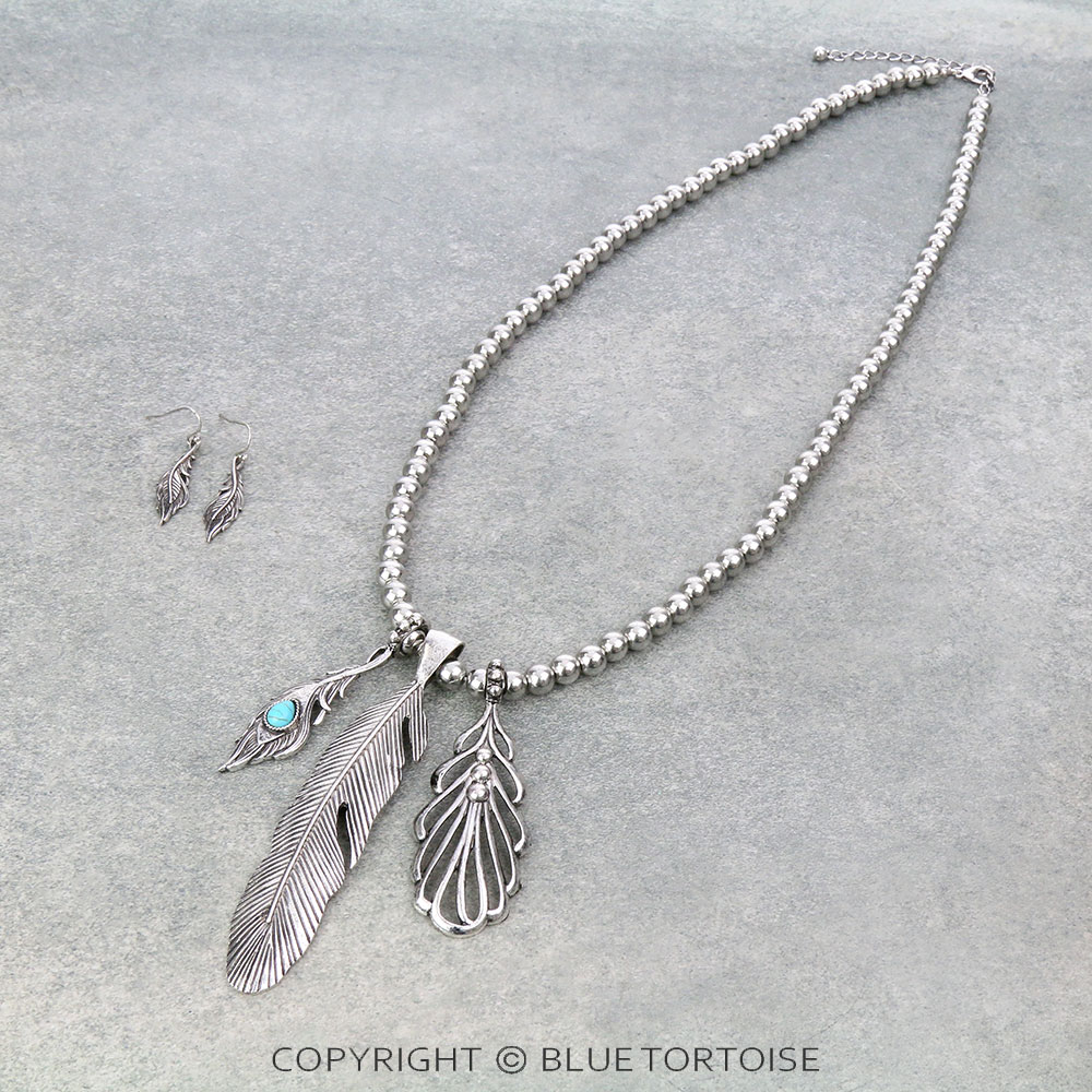 Western CCB with Feather Pendant Necklace Set