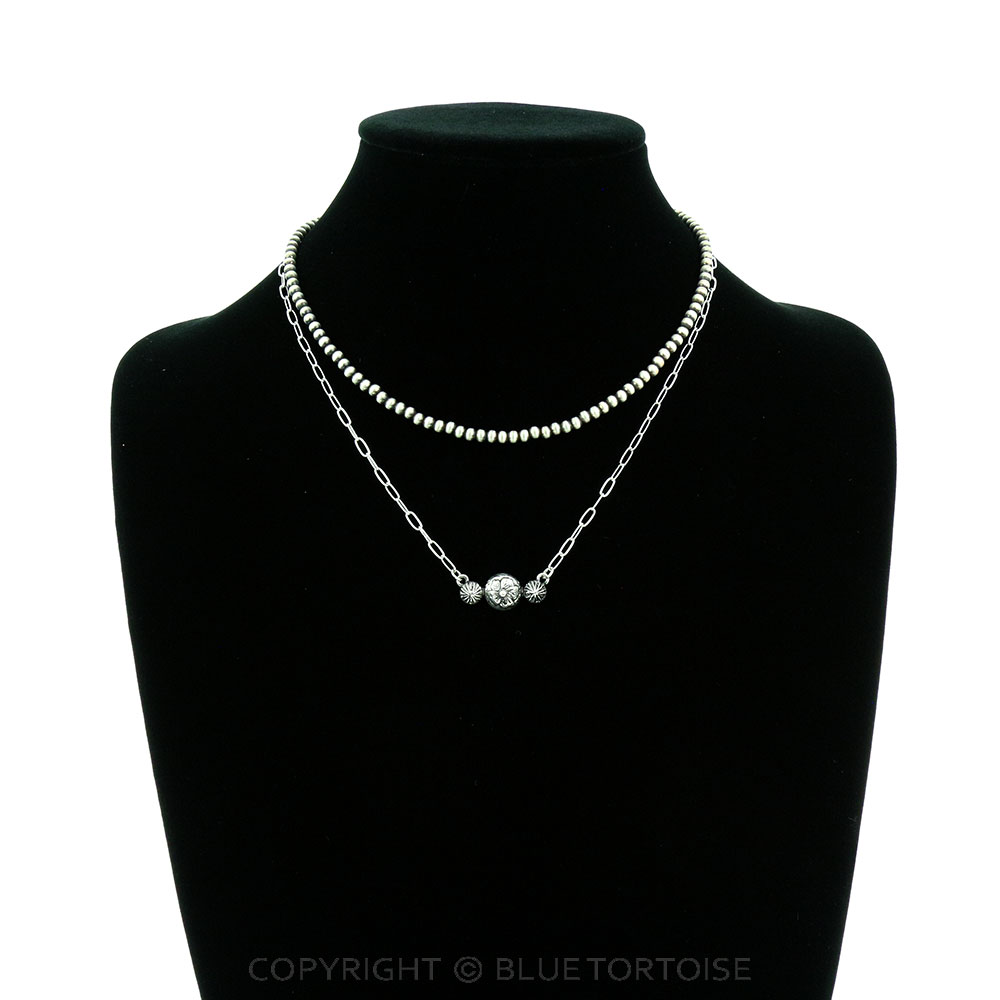 Flower with Concho Casting 2Row Necklace - Image 2
