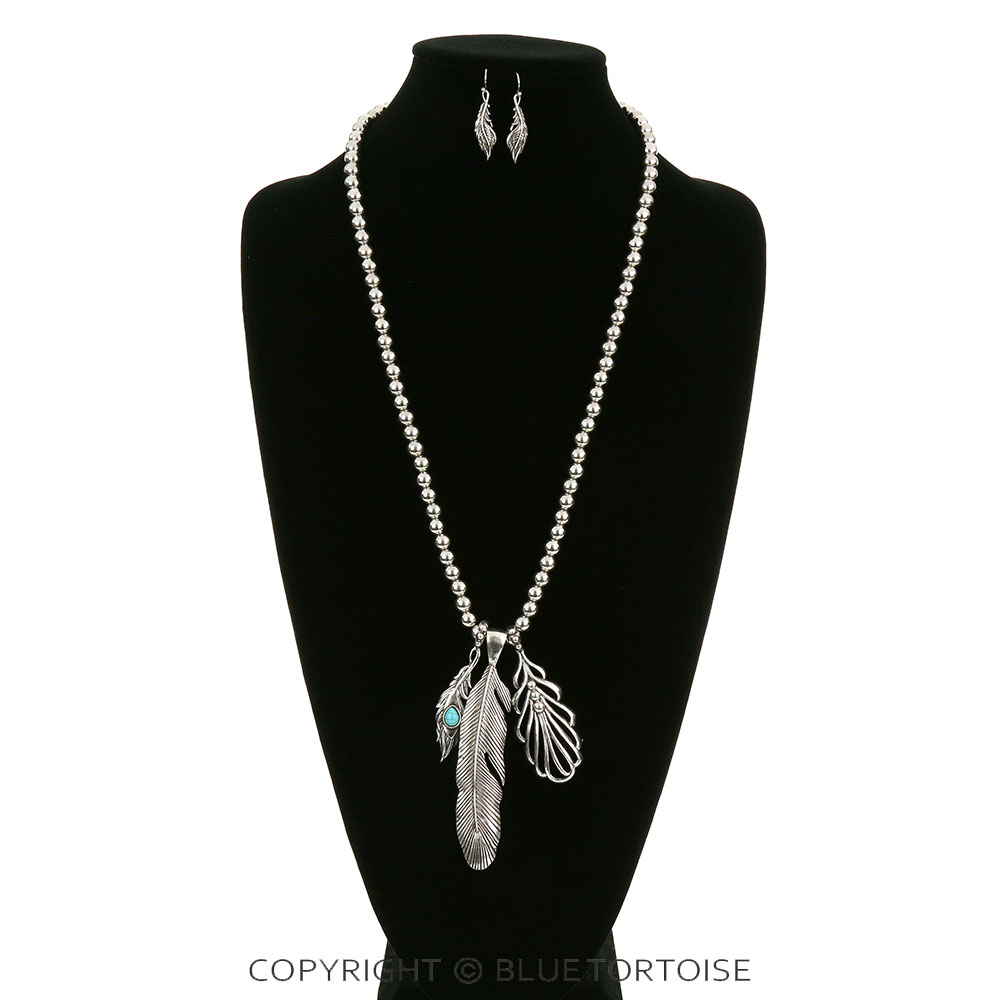Western CCB with Feather Pendant Necklace Set - Image 2