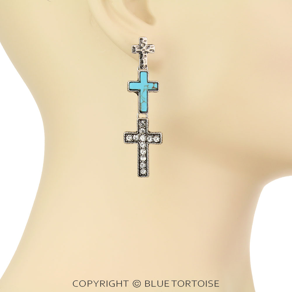 Western Cross Stone Stud Earrings - Image 3