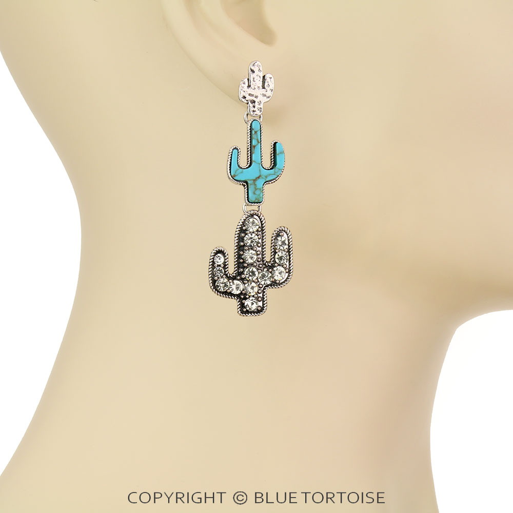 Western Cactus Stone Stud Earrings - Image 3