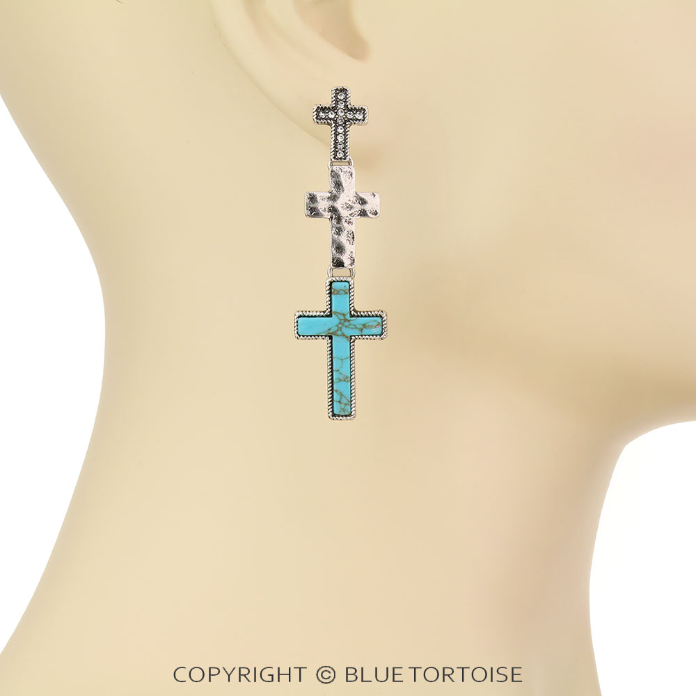 Western Cross Stone Stud Earrings - Image 2