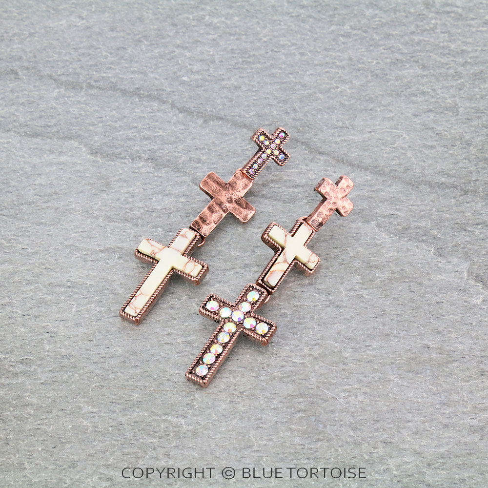 Western Cross Stone Stud Earrings