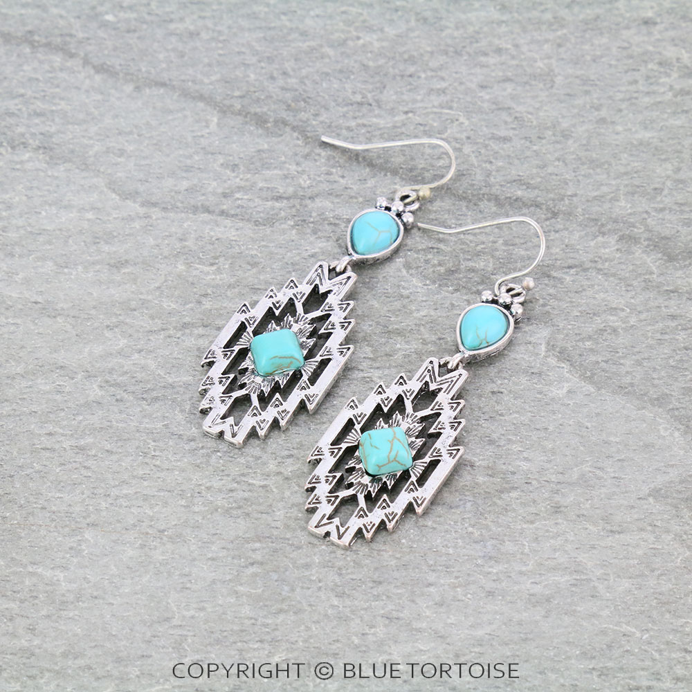 Western Aztec Pattern Stone Dangle Earrings