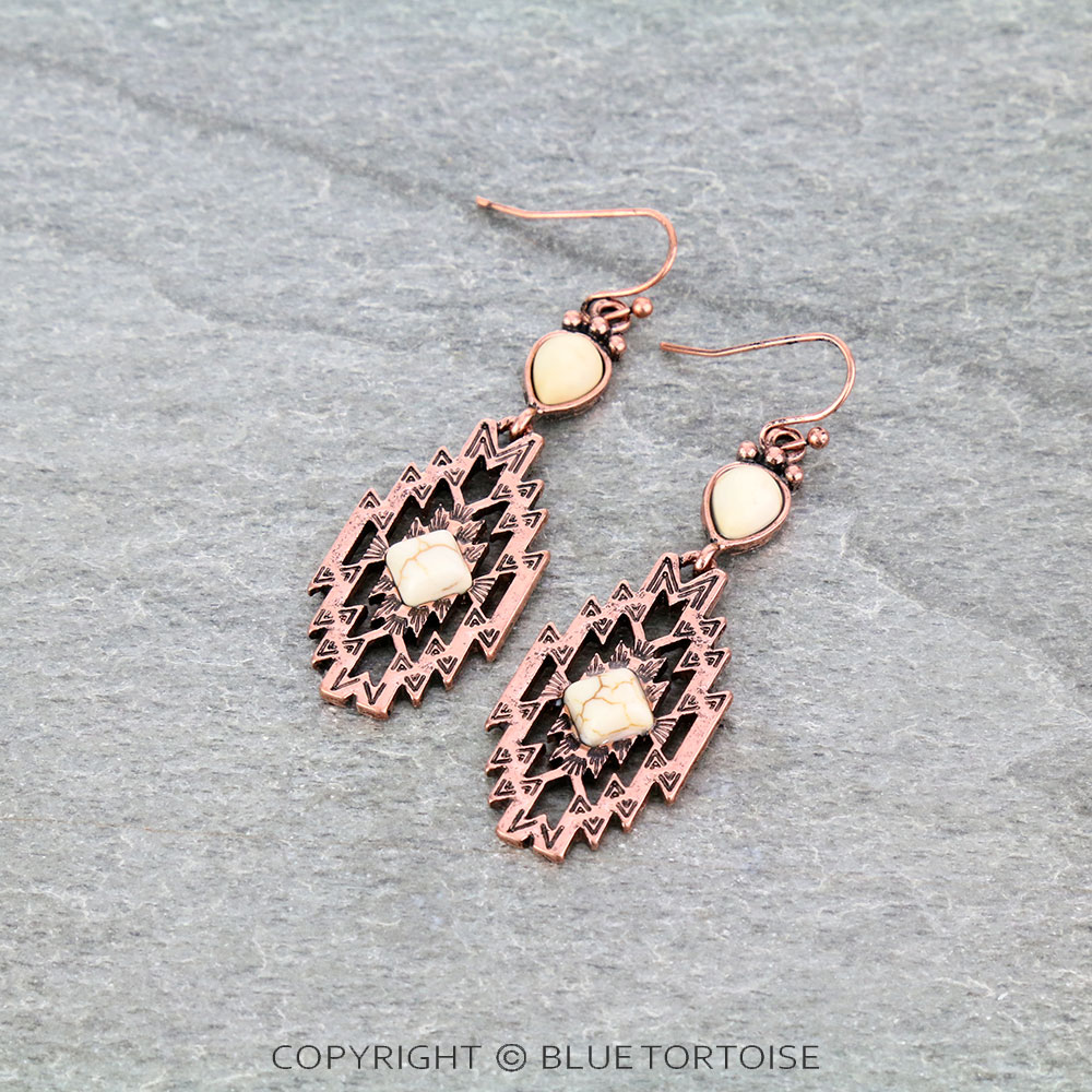 Western Aztec Pattern Stone Dangle Earrings