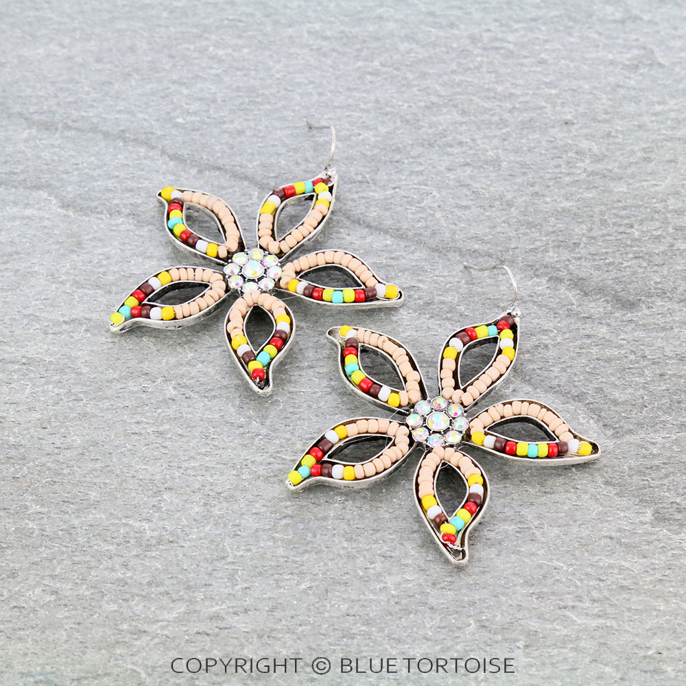 Flower Seed Bead Dangle Earrings