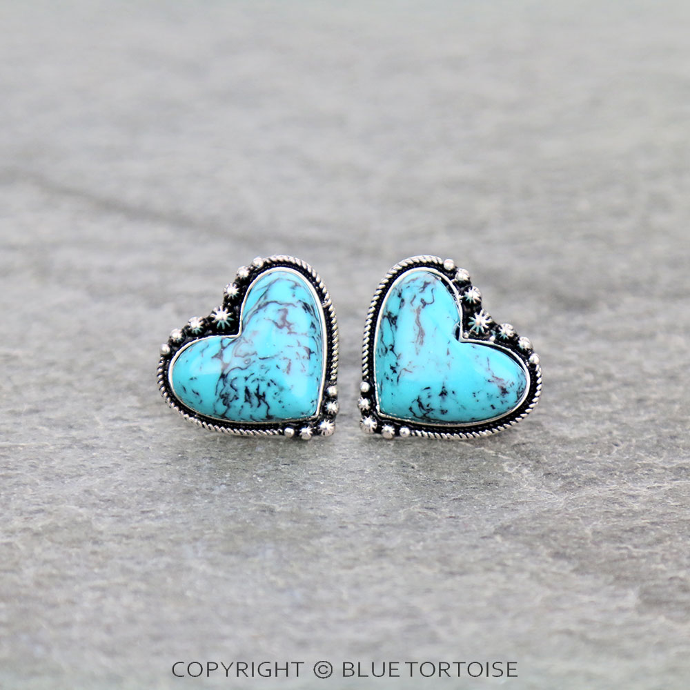 Western Heart Stone Stud Earrings