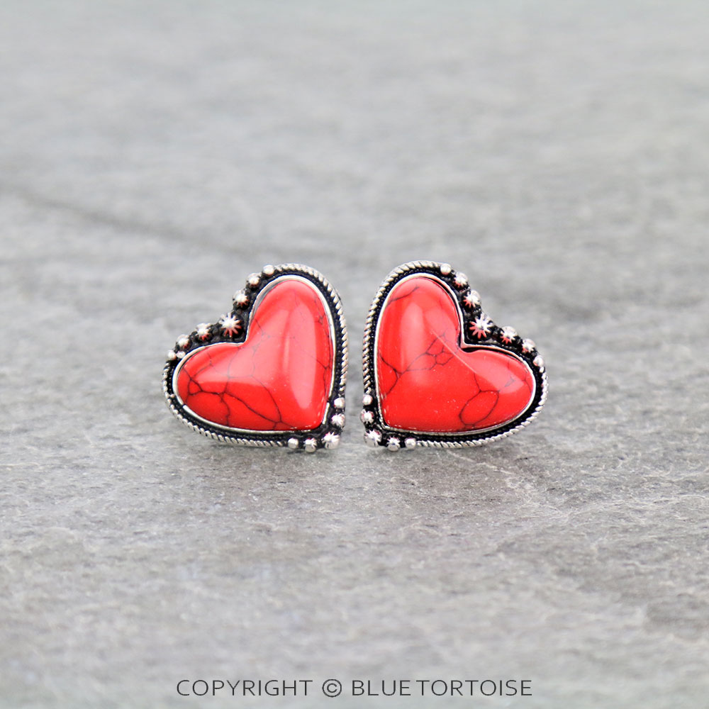Western Heart Stone Stud Earrings