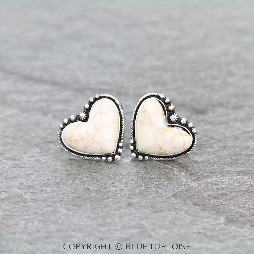 Western Heart Stone Stud Earrings