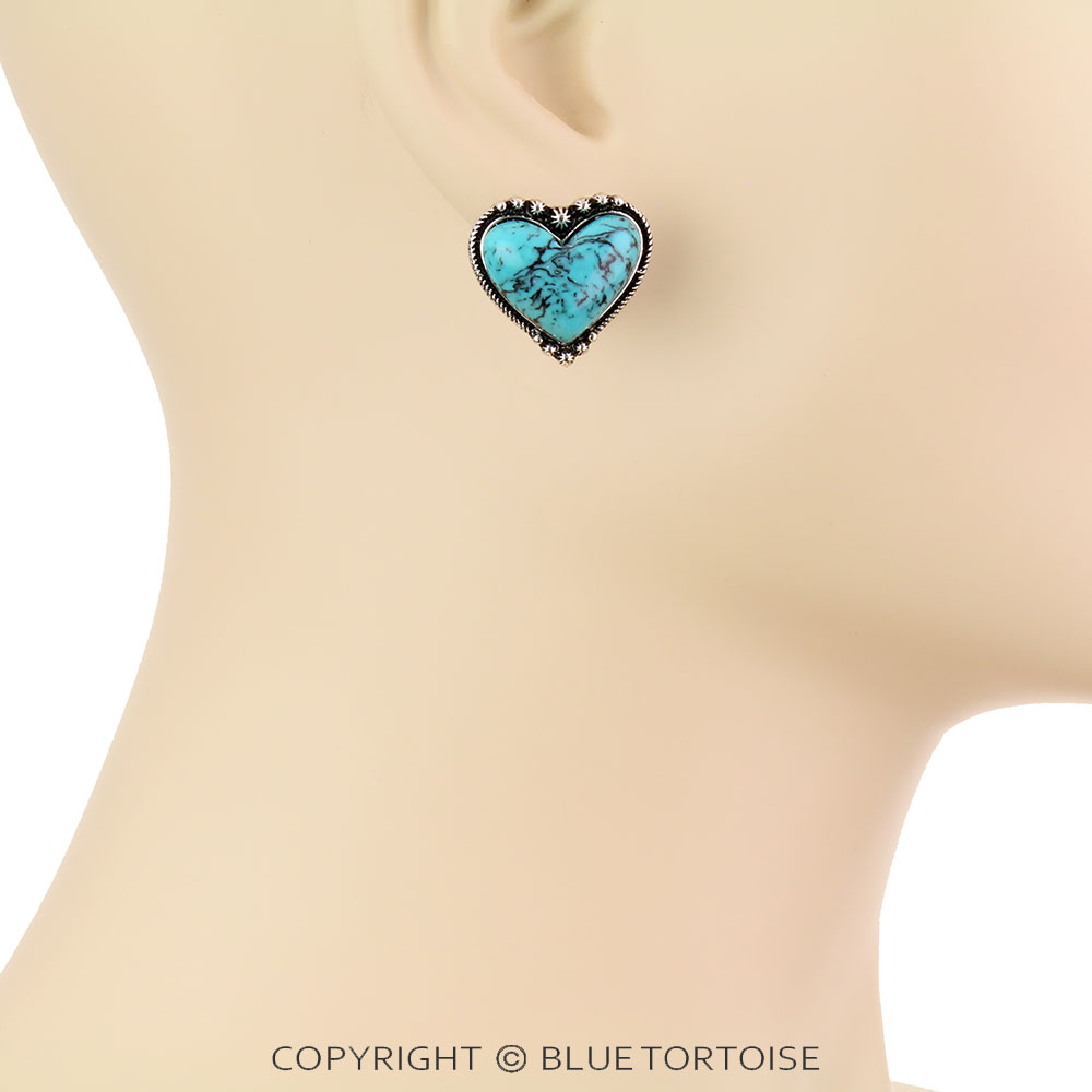 Western Heart Stone Stud Earrings - Image 2