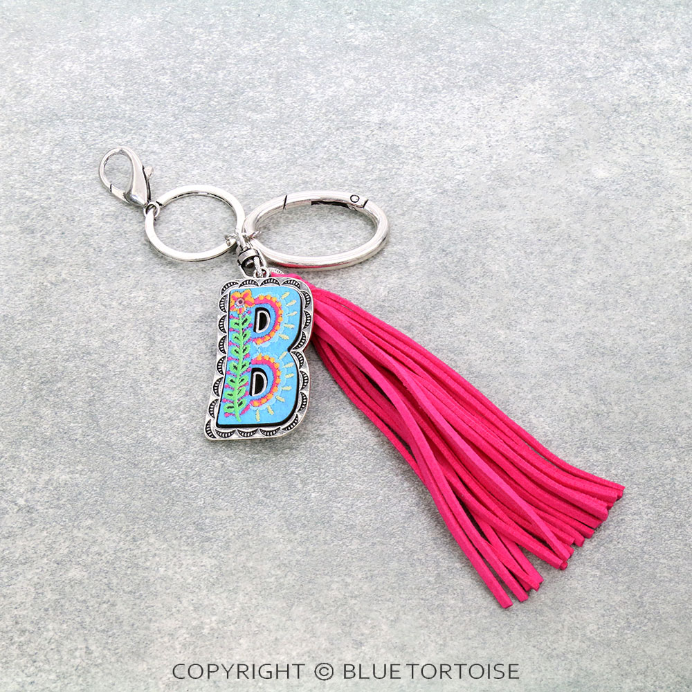 Floral Pattern Initial "B" Tassel Keychain
