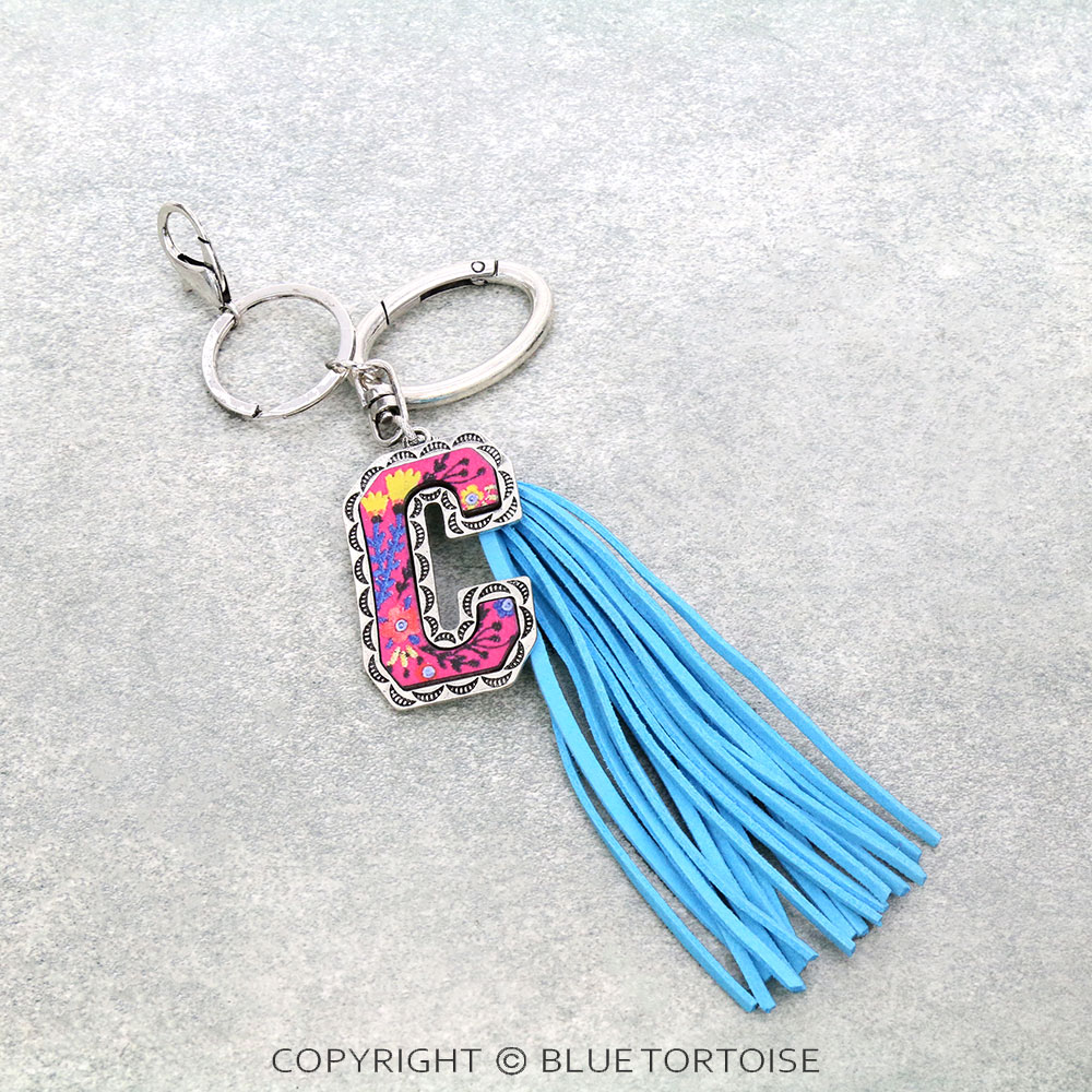 Floral Pattern Initial "C" Tassel Keychain