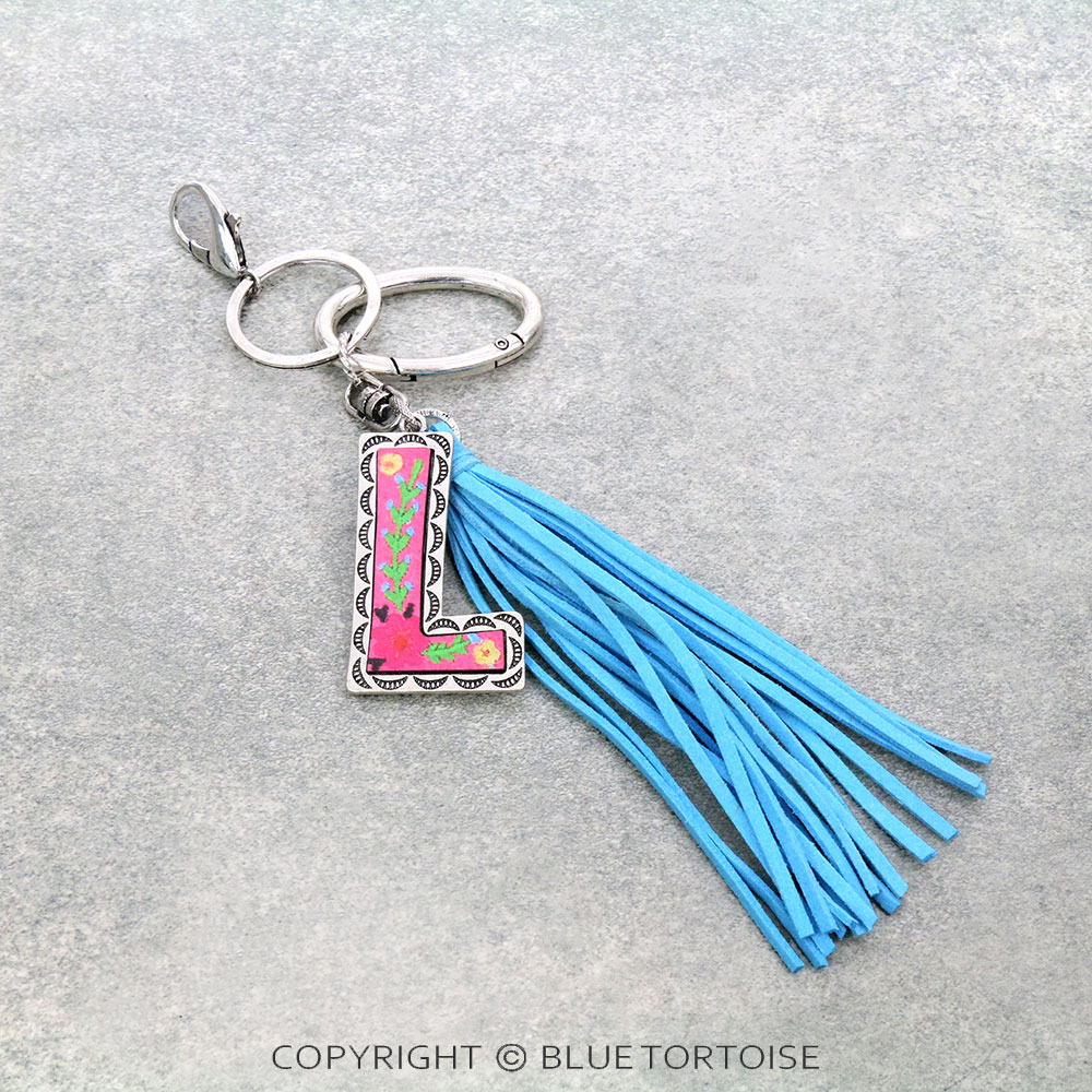 Floral Pattern Initial "L" Tassel Keychain