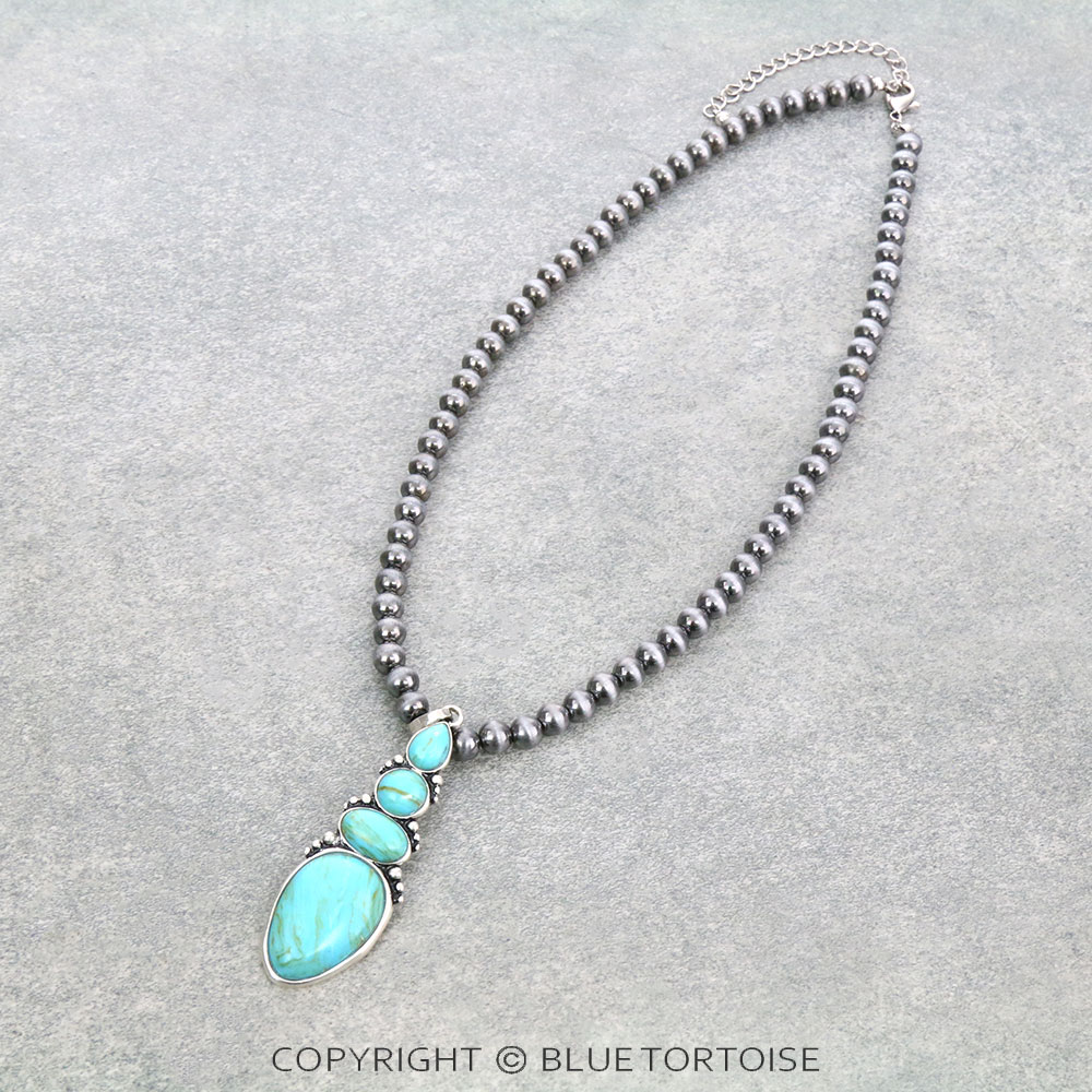 Navajo Style Pearl with Agate Stone Pendant Necklace