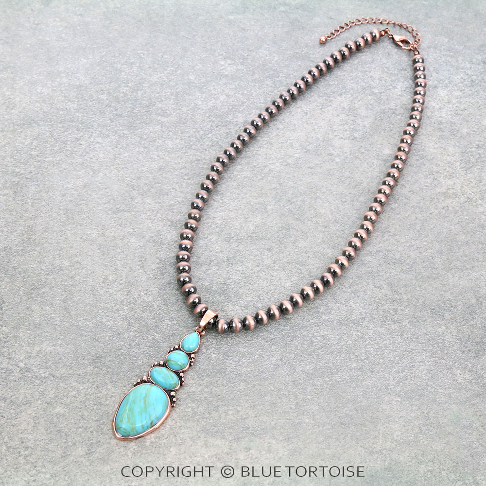 Navajo Style Pearl with Agate Stone Pendant Necklace