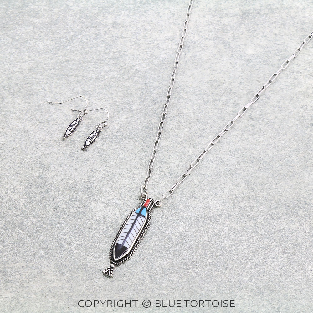 Western Tribal Design Feather Necklace Set