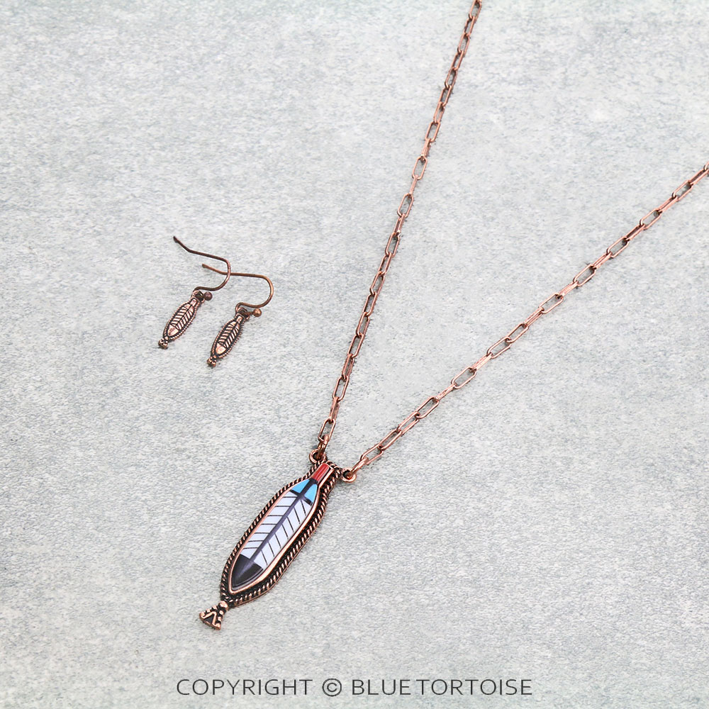 Western Tribal Design Feather Necklace Set
