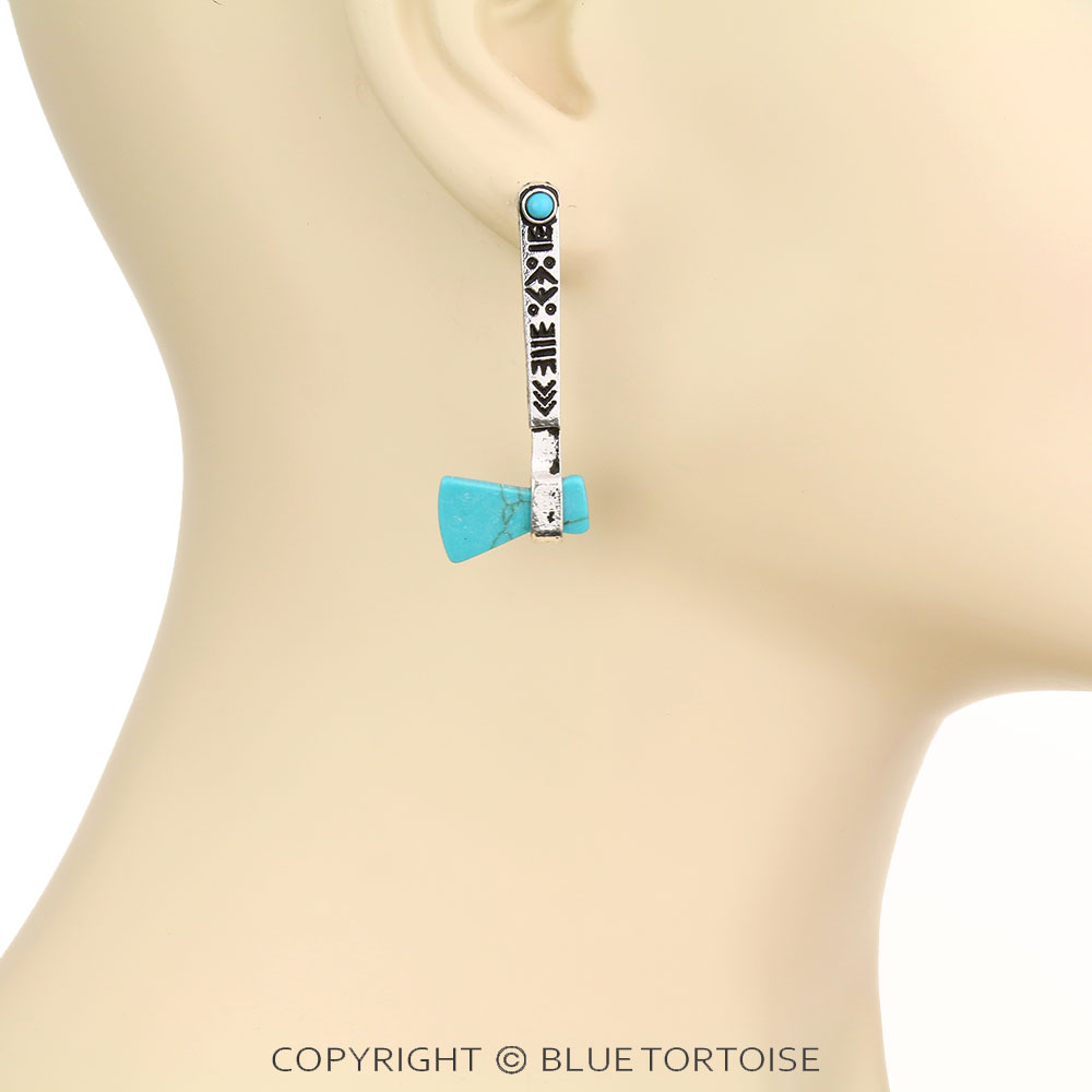 Aztec Pattern Monumental Axe Stud Earrings - Image 2