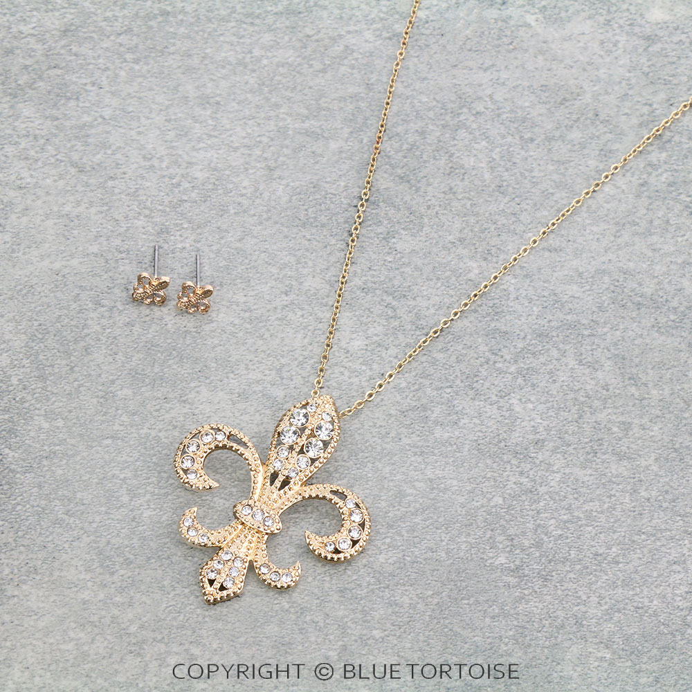 Fleur De Lis Pendant Necklace Set