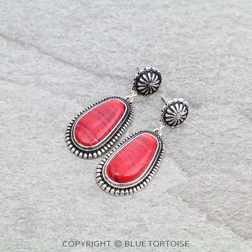 1.75" Agate Stone with Concho Stud Earrings