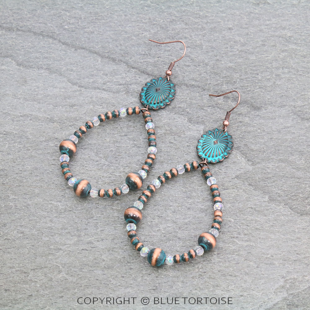 3.75" Navajo Style Pearl Teardrop Concho Dangle Earrings