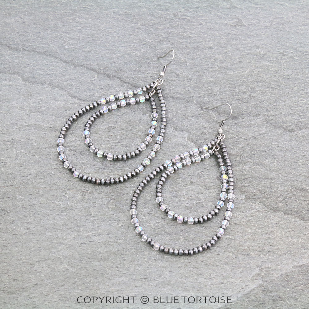 3.5" Navajo Style Pearl Teardrop Dangle Earrings