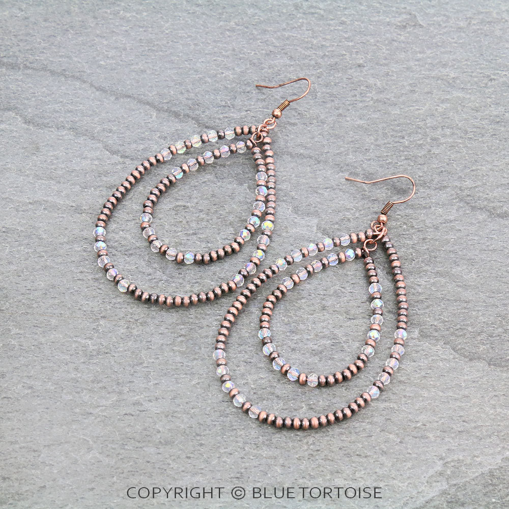 3.5" Navajo Style Pearl Teardrop Dangle Earrings