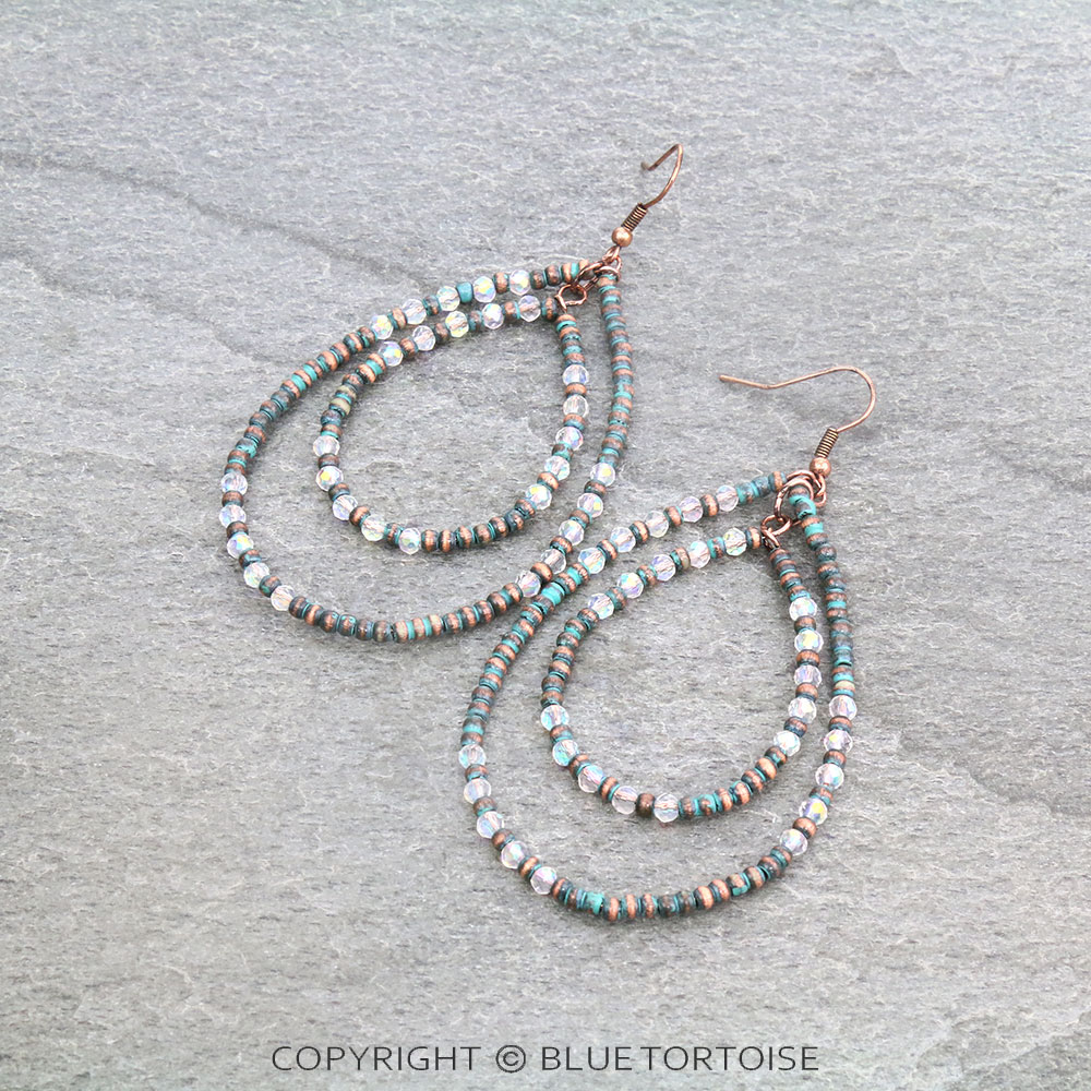 3.5" Navajo Style Pearl Teardrop Dangle Earrings