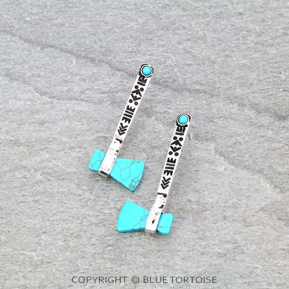 Aztec Pattern Monumental Axe Stud Earrings