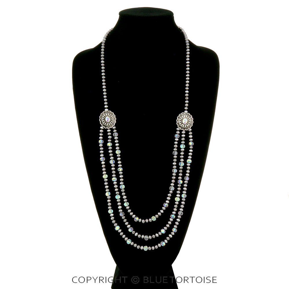 Navajo Style Bead & Glass Bead with Concho Necklace - Image 2