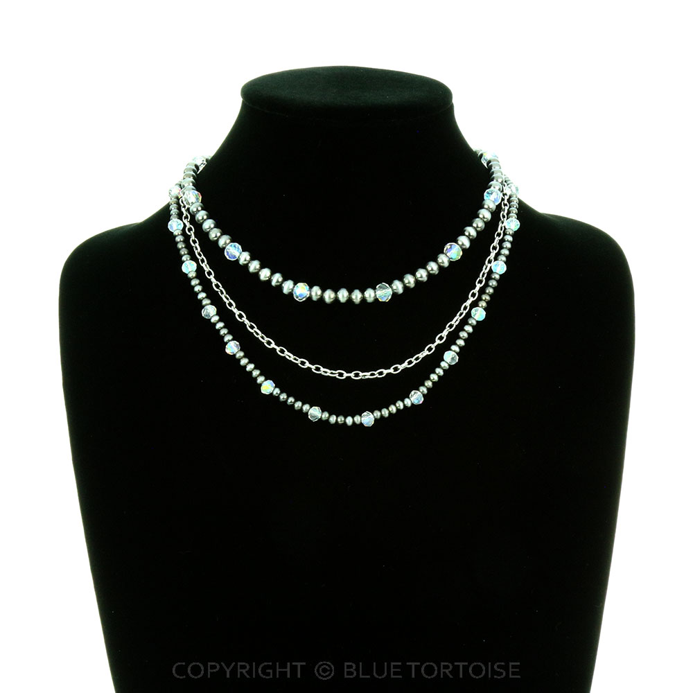 3Row Navajo Style Bead & Glass Bead Necklace - Image 2