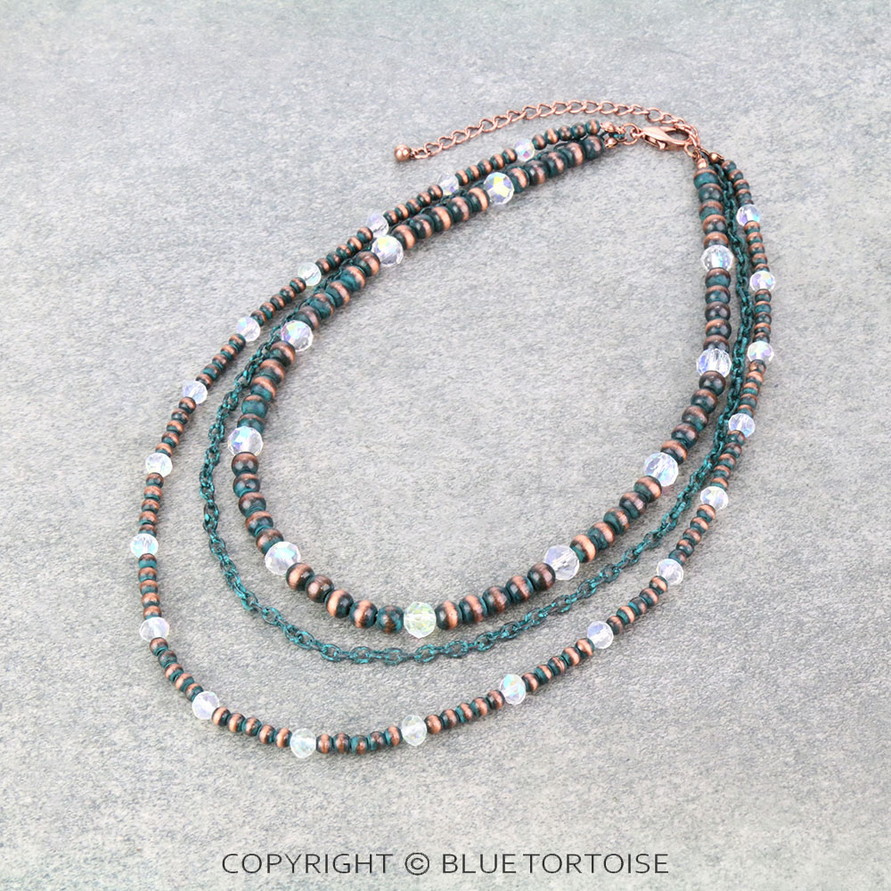 3Row Navajo Style Bead & Glass Bead Necklace