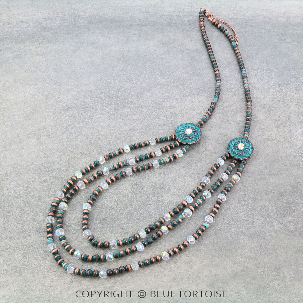 Navajo Style Bead & Glass Bead with Concho Necklace - Image 3