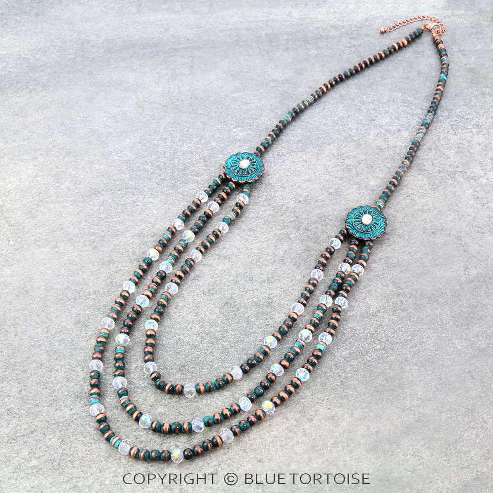 Navajo Style Bead & Glass Bead with Concho Necklace