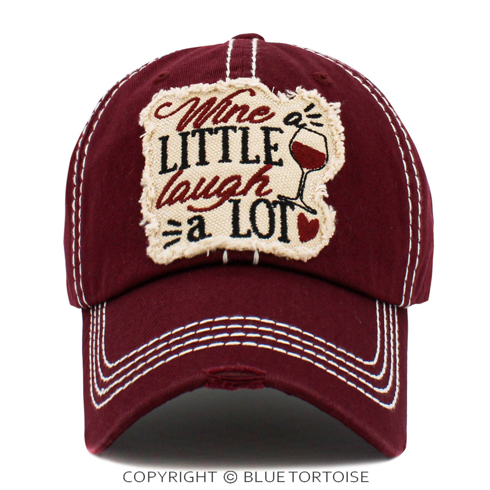 "Wine A Little Laugh A Lot" Washed Vintage Ball Cap