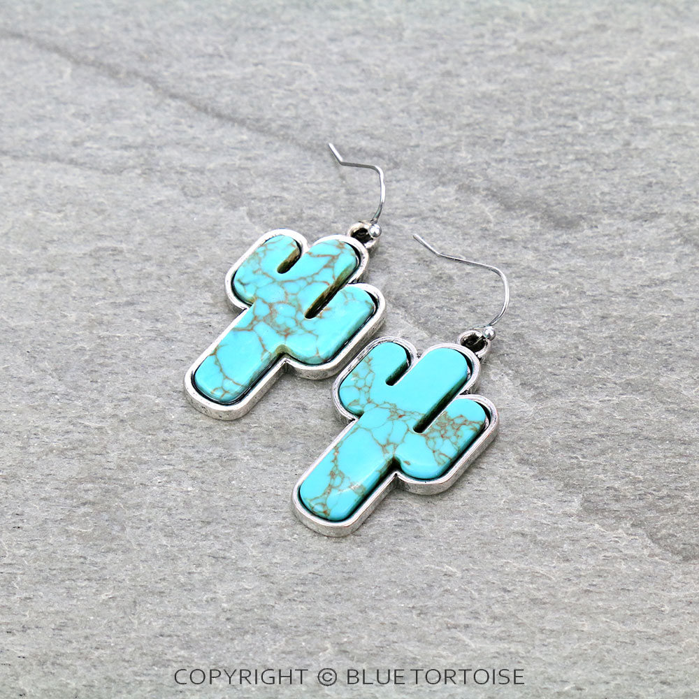 Western Cactus Stone Dangle Earrings