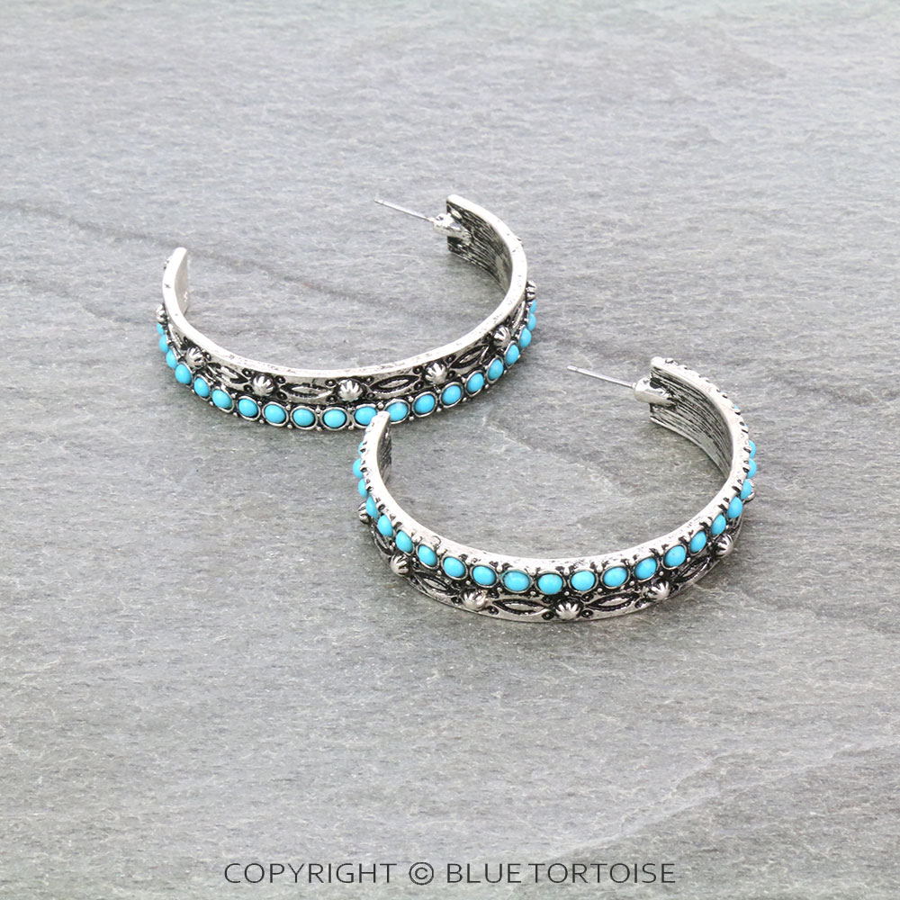 Western Design Stone Hoop Earrings