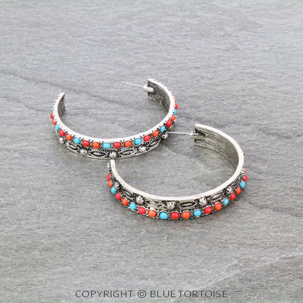 Western Design Stone Hoop Earrings