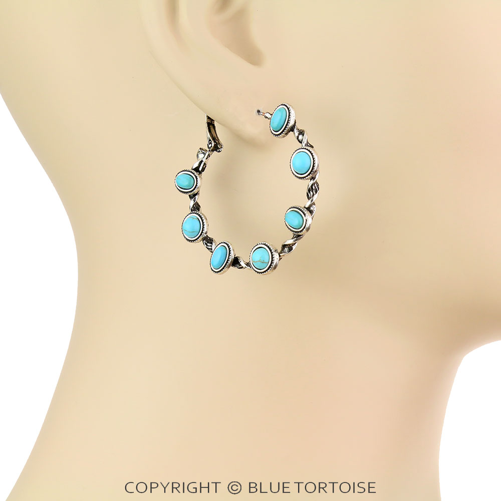 Western Design Stone Hoop Earrings - Image 2