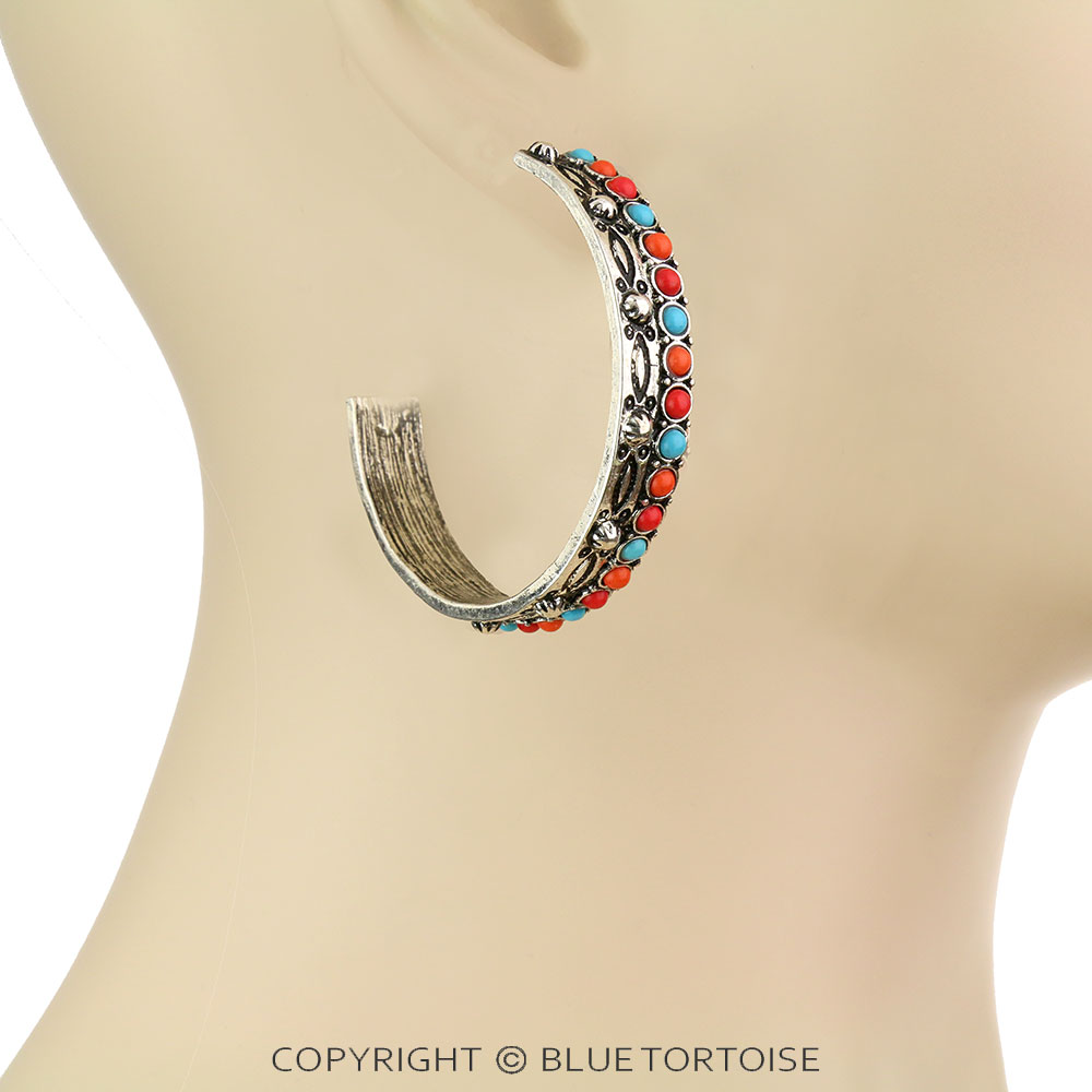Western Design Stone Hoop Earrings - Image 2