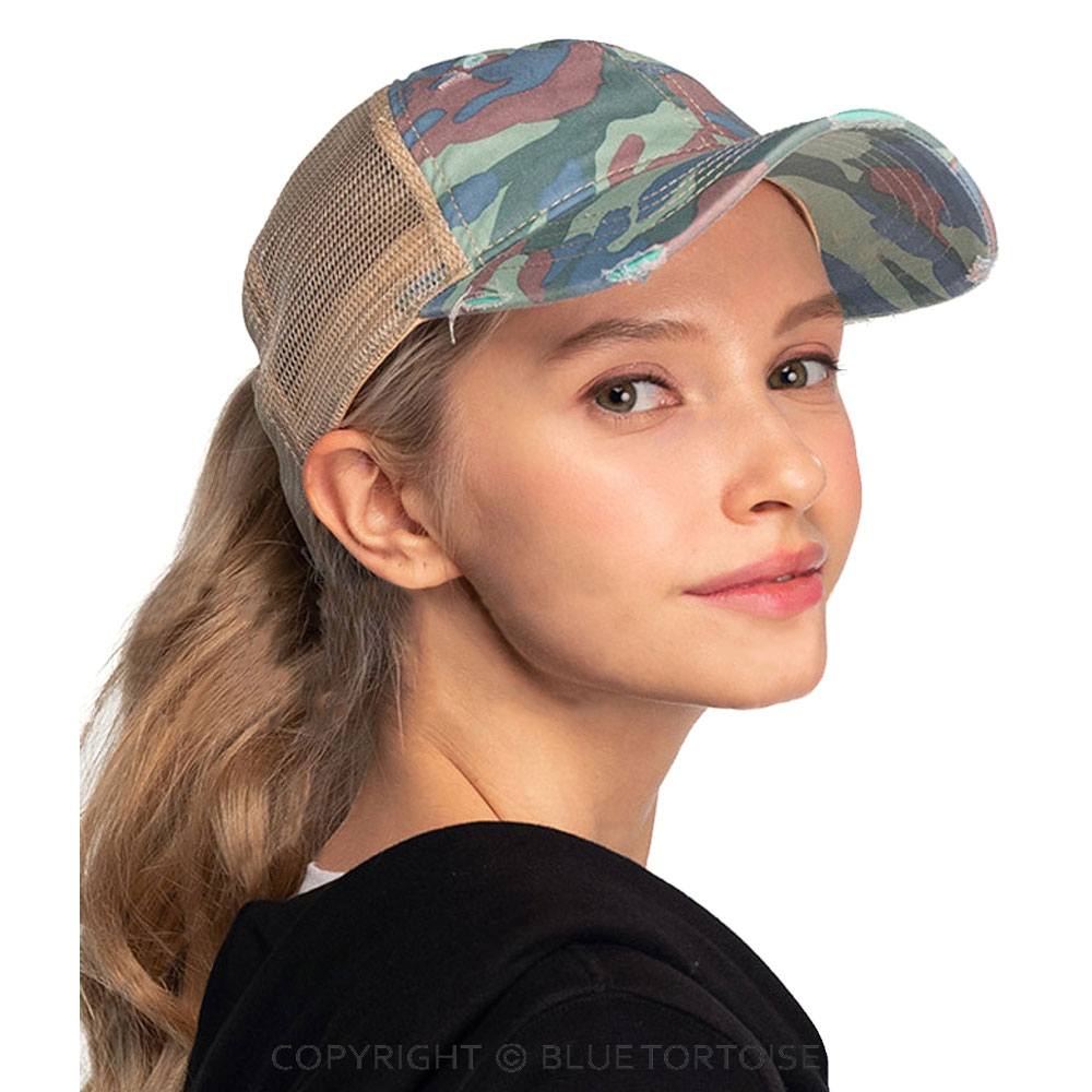 C.C Camouflage Pattern Ponytail Cap with Mesh - Image 3