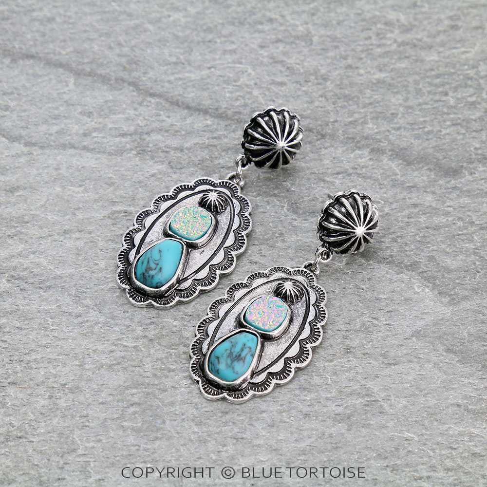 2.1" Western Concho with Stone Stud Earrings