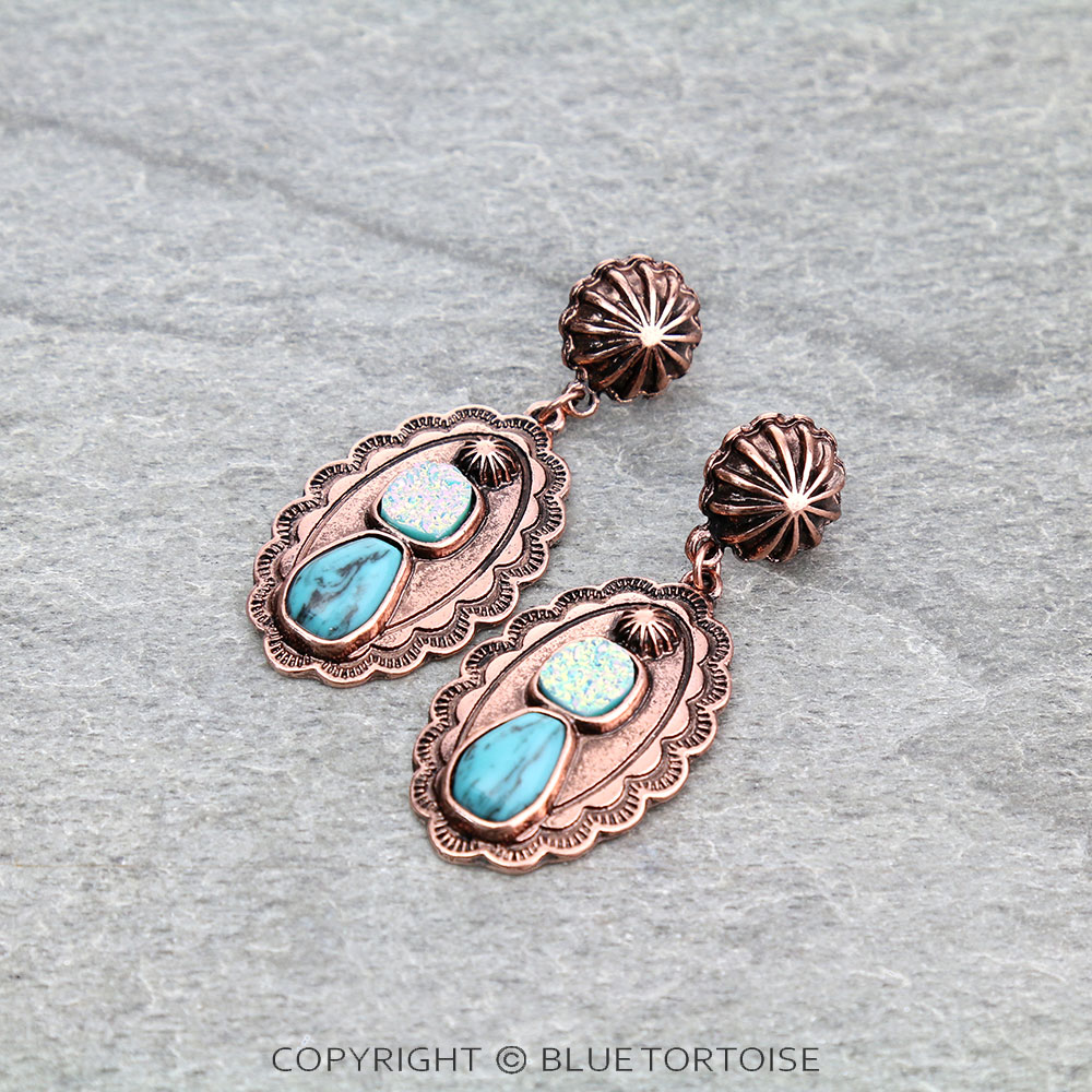 2.1" Western Concho with Stone Stud Earrings