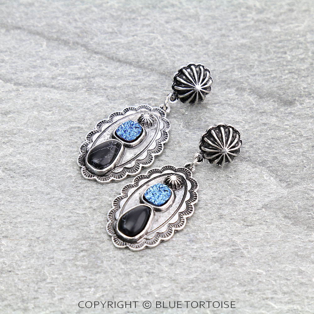 2.1" Western Concho with Stone Stud Earrings