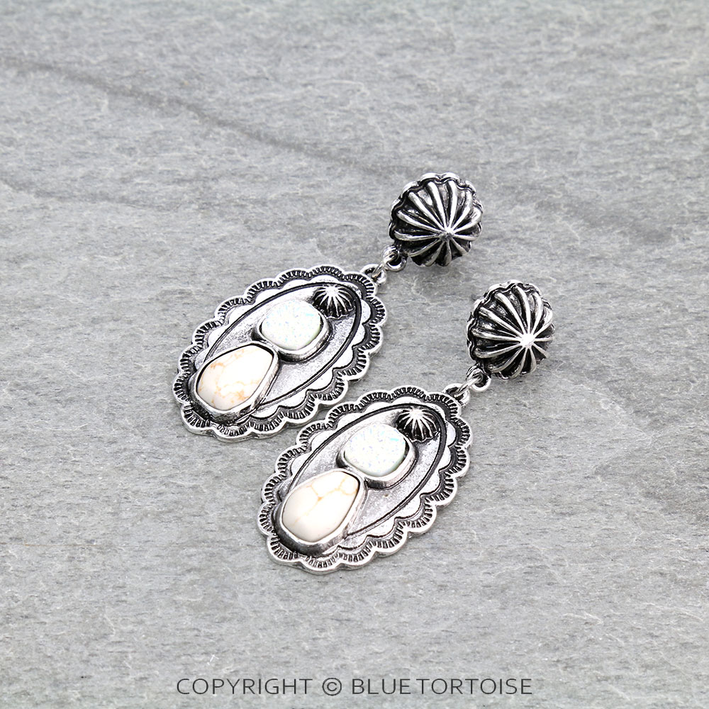2.1" Western Concho with Stone Stud Earrings