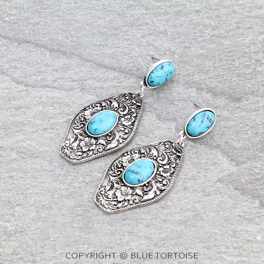 2.5" Floral Pattern Casting with Stone Stud Earrings