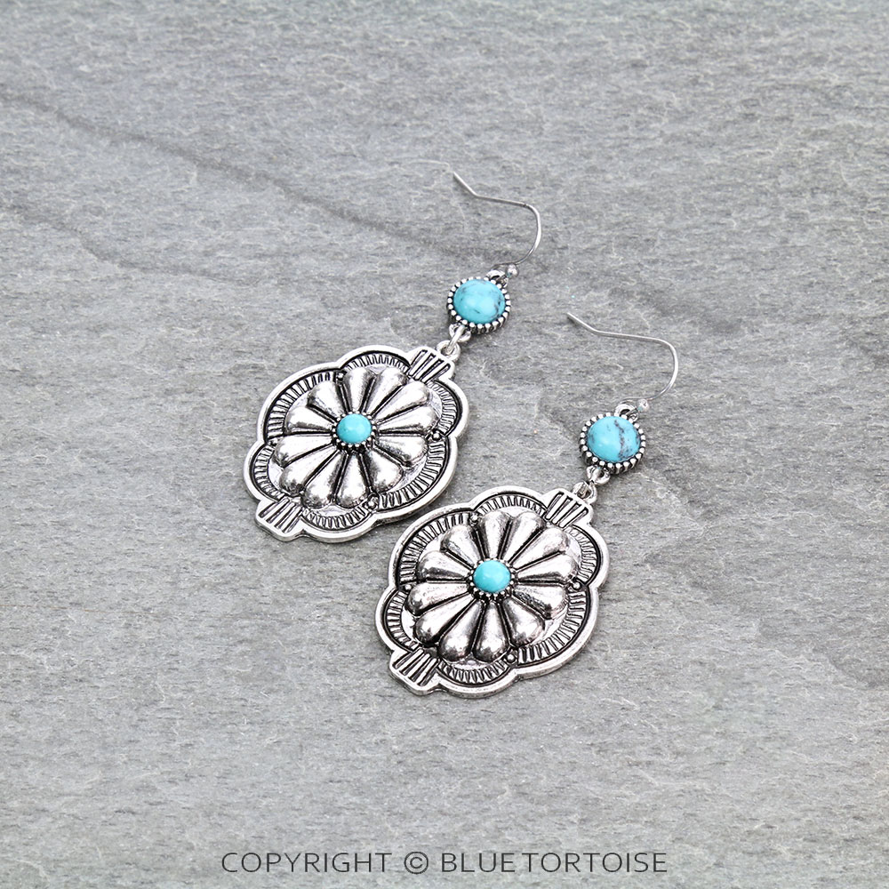 2.5" Western Concho with Stone Dangle Earrings